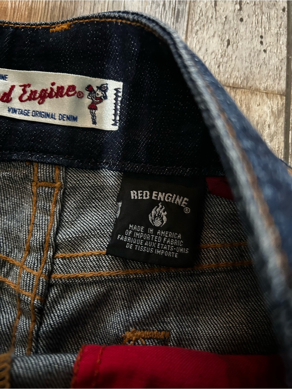 Vintage Red Engine Dark Wash Jean Denim A-Line Skirt - Picture 4 of 6